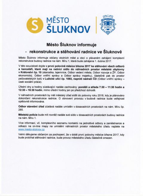 rekonstrukce a stěhování radnice ve Šluknově